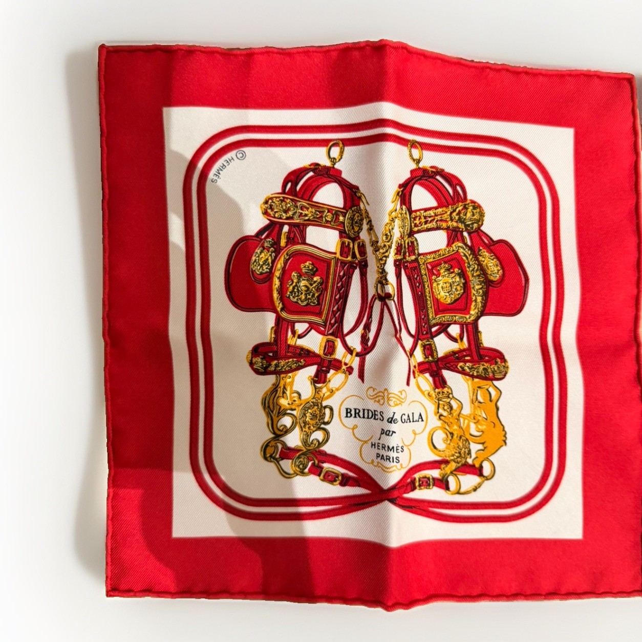 Hermès Brides de Gala Carré Nano 20cm Twill Silk Square Scarf Red/White/Gold