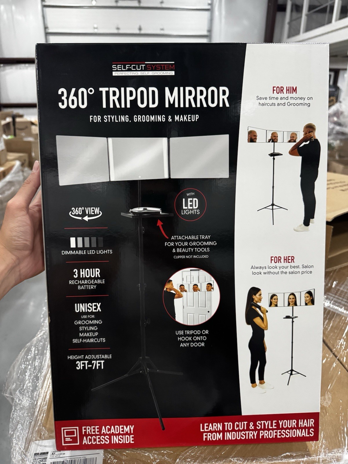 Self-Cut System 360° Tripod Make-Up Mirror LED Dimmable Rechargeable Storage Self-Cut System 360° Tripod Make-Up Mirror LED Dimmable Rechargeable Storage