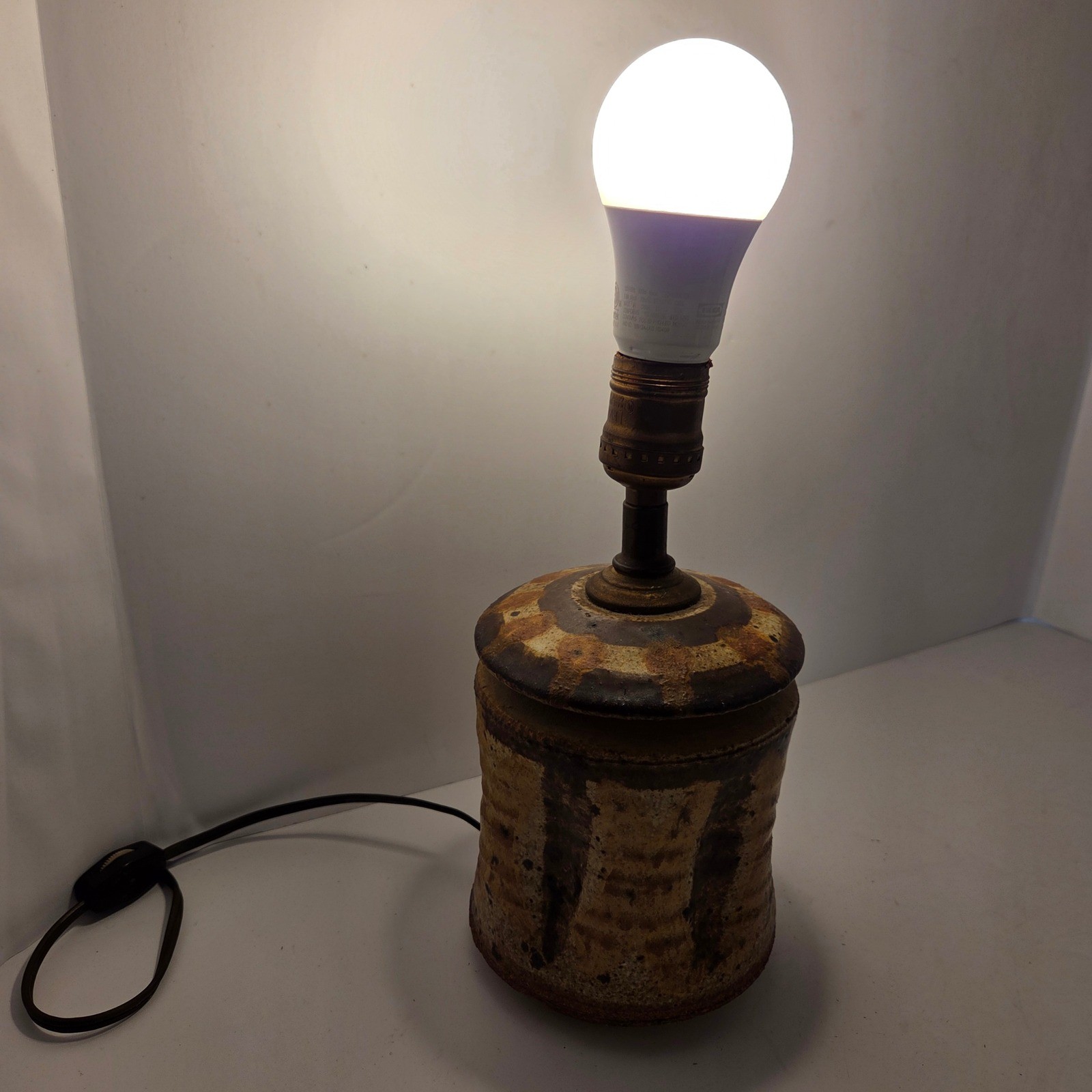 Vintage Studio Pottery Table Lamp Brutalist Textured Earthy Brown Ochre Glaze