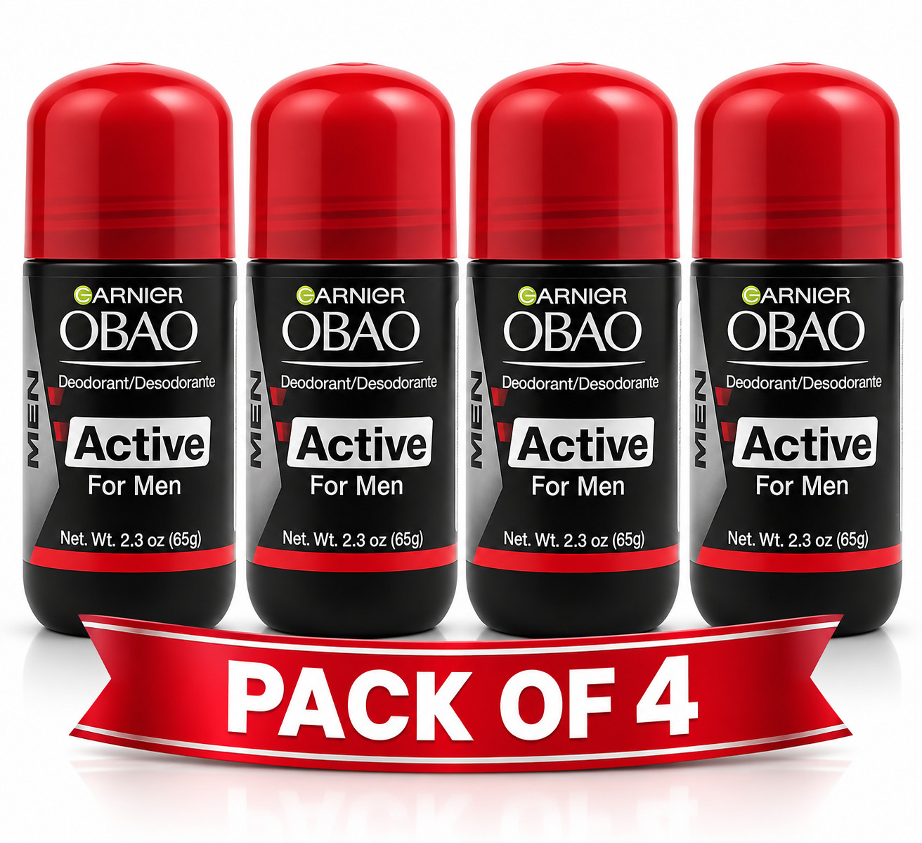 Garnier Obao Roll On Classic Mens Deodorant - 2.3 oz (Red) 4 pack