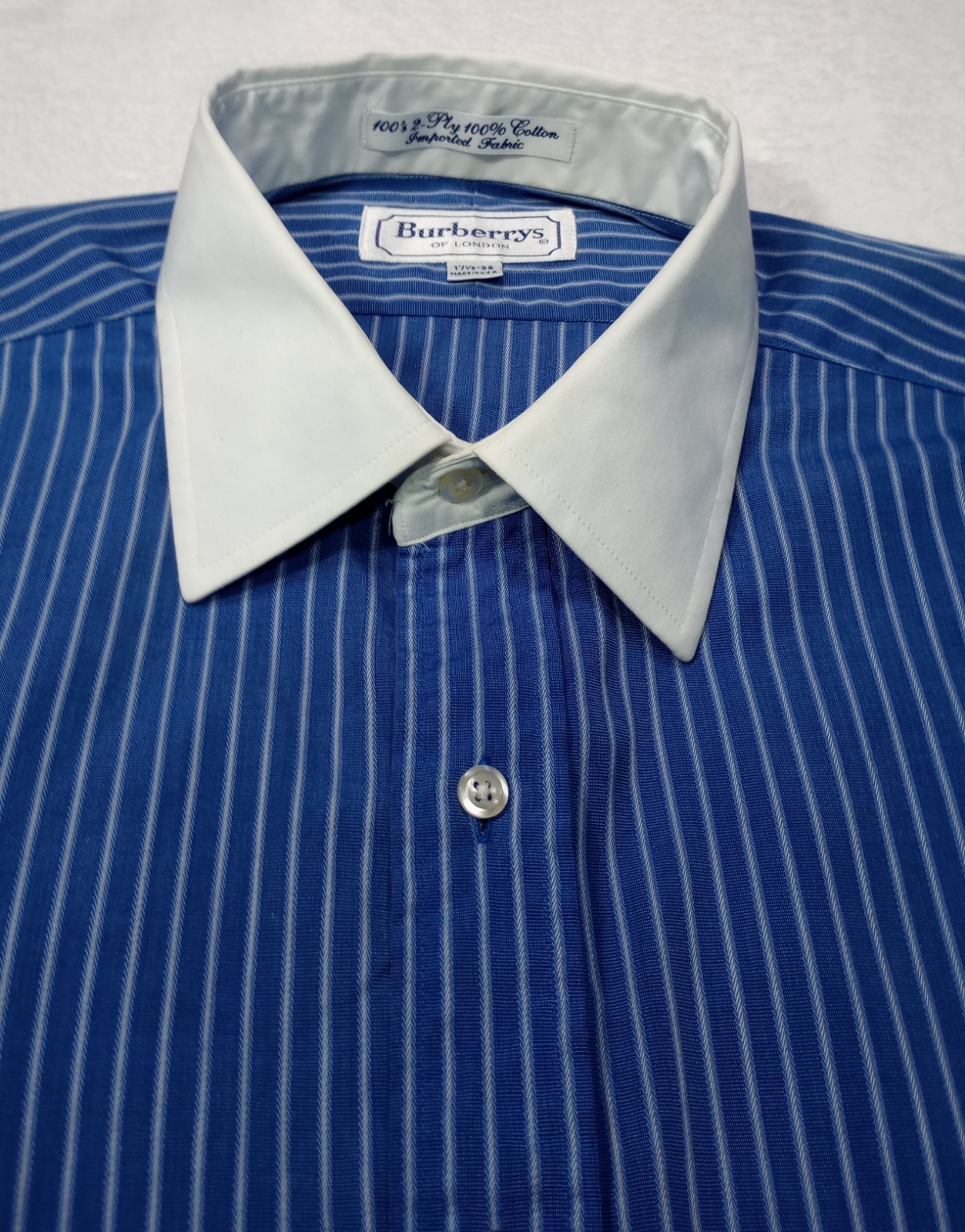 Burberrys of London Banker Pinstripe Herringbone  French Cuffs 17•36 2-Ply 100s