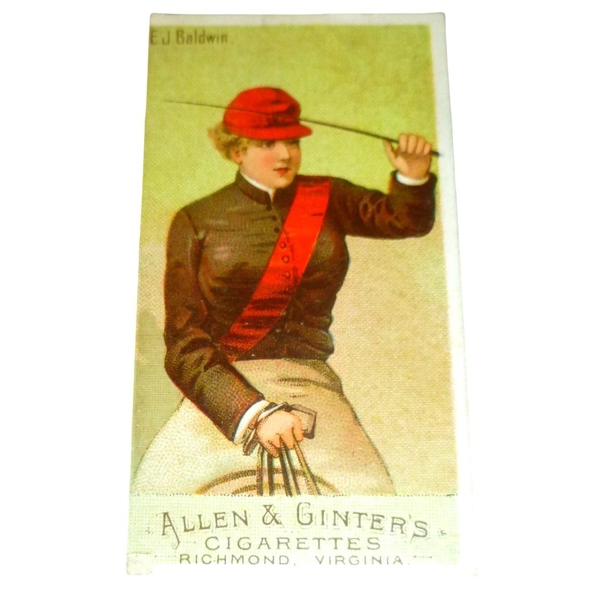 1888 Allen & Ginter Racing Colors of the World Trading Card E.J. Baldwin N22a