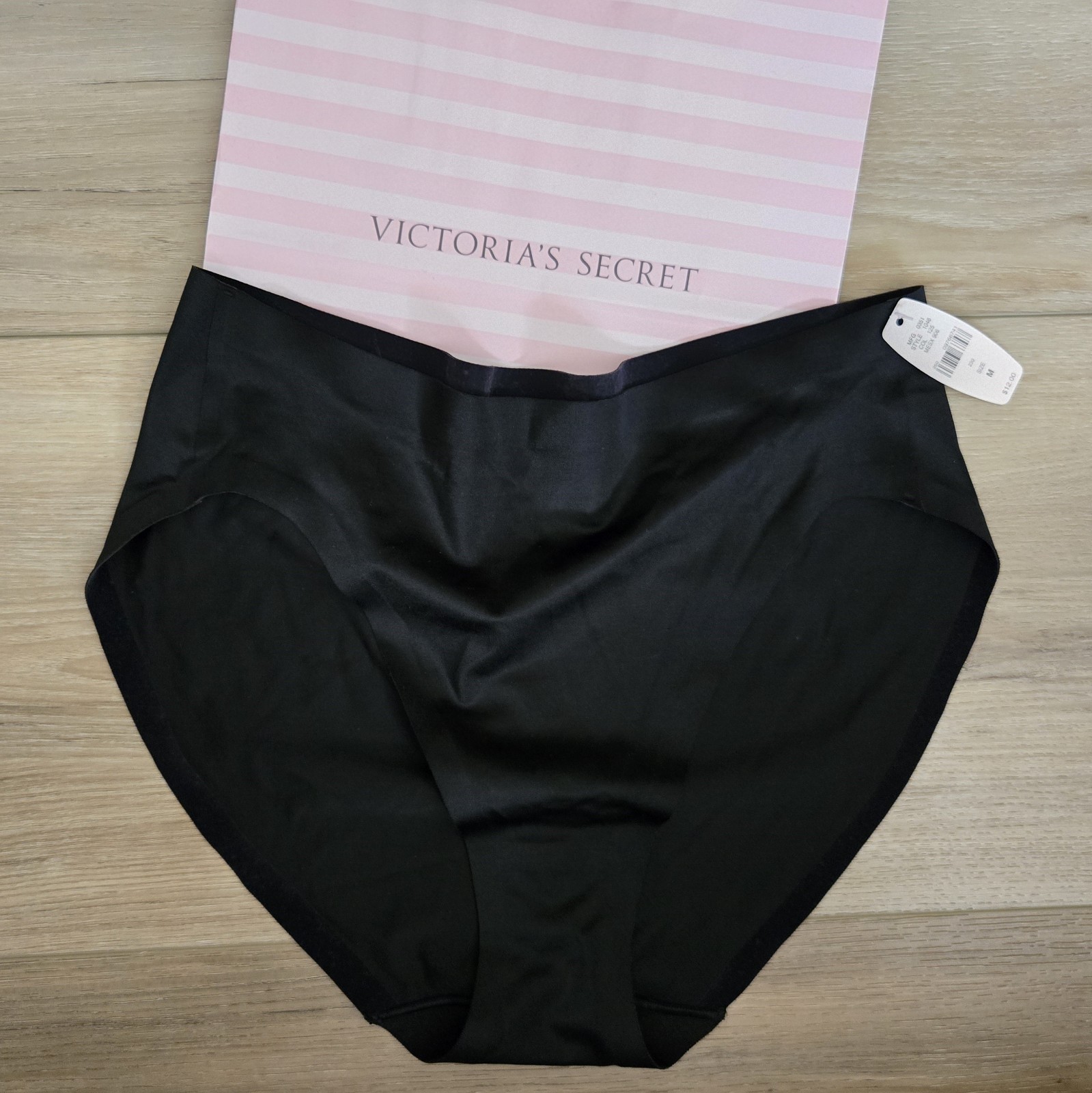 NWT Vintage Victoria\'s Secret Black Satin Thick Band No-Show Brief Panties M NWT Vintage Victoria\'s Secret Black Satin Thick Band No-Show Brief Panties M
