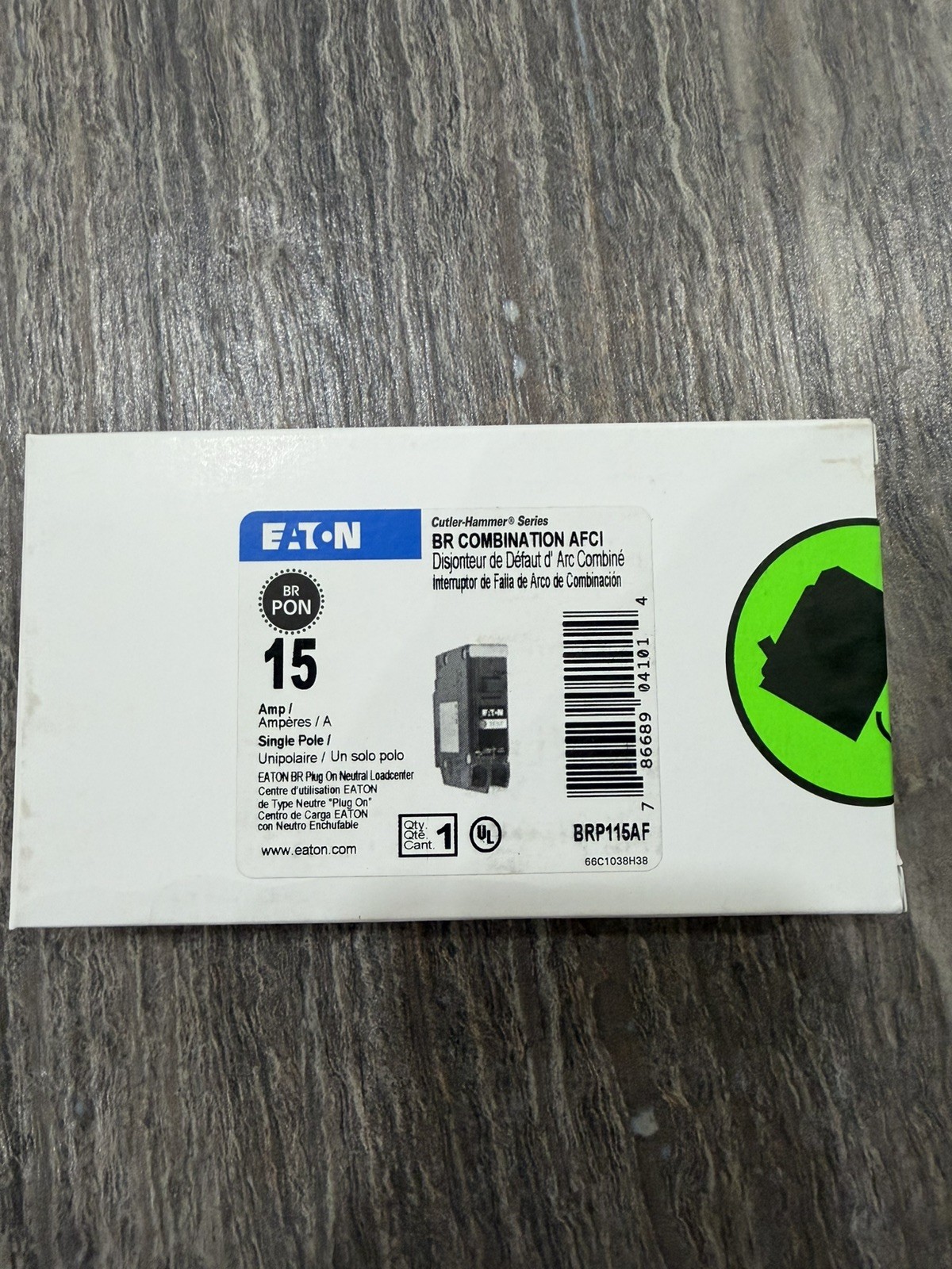 New Eaton BRP115AF Single Pole 15 Amp Arc Fault Circuit Breaker