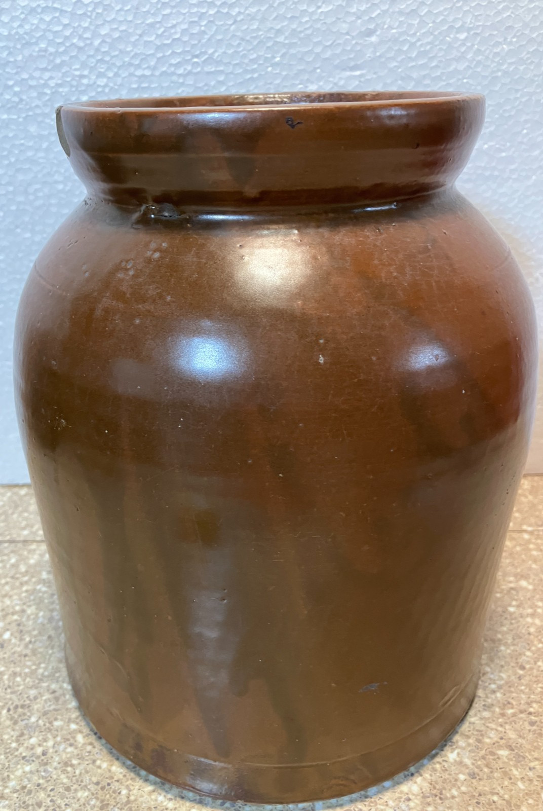 Antique Primitive Farmhouse Stoneware Salt Glazed Brown Canning Jar   9” x  7.5
