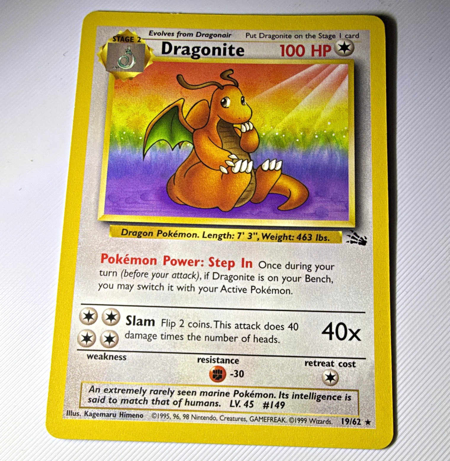Wizards Dragonite 19/62 Fossil Rare 100 HP Unlimited Regular EN 1999
