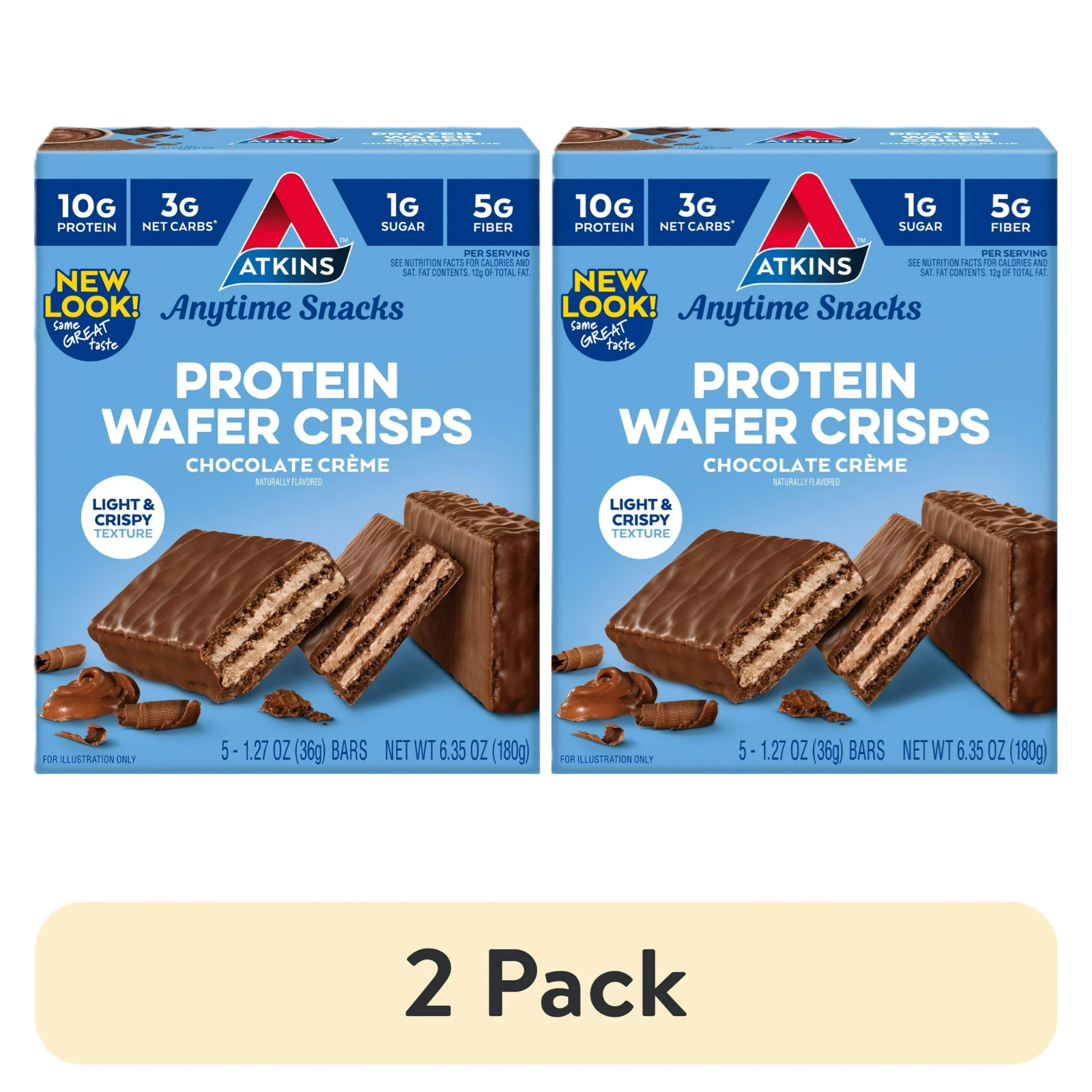 (2 pack) Atkins Snack, Protein Crisp Wafer, Chocolate Crème Wafers, 10 Count