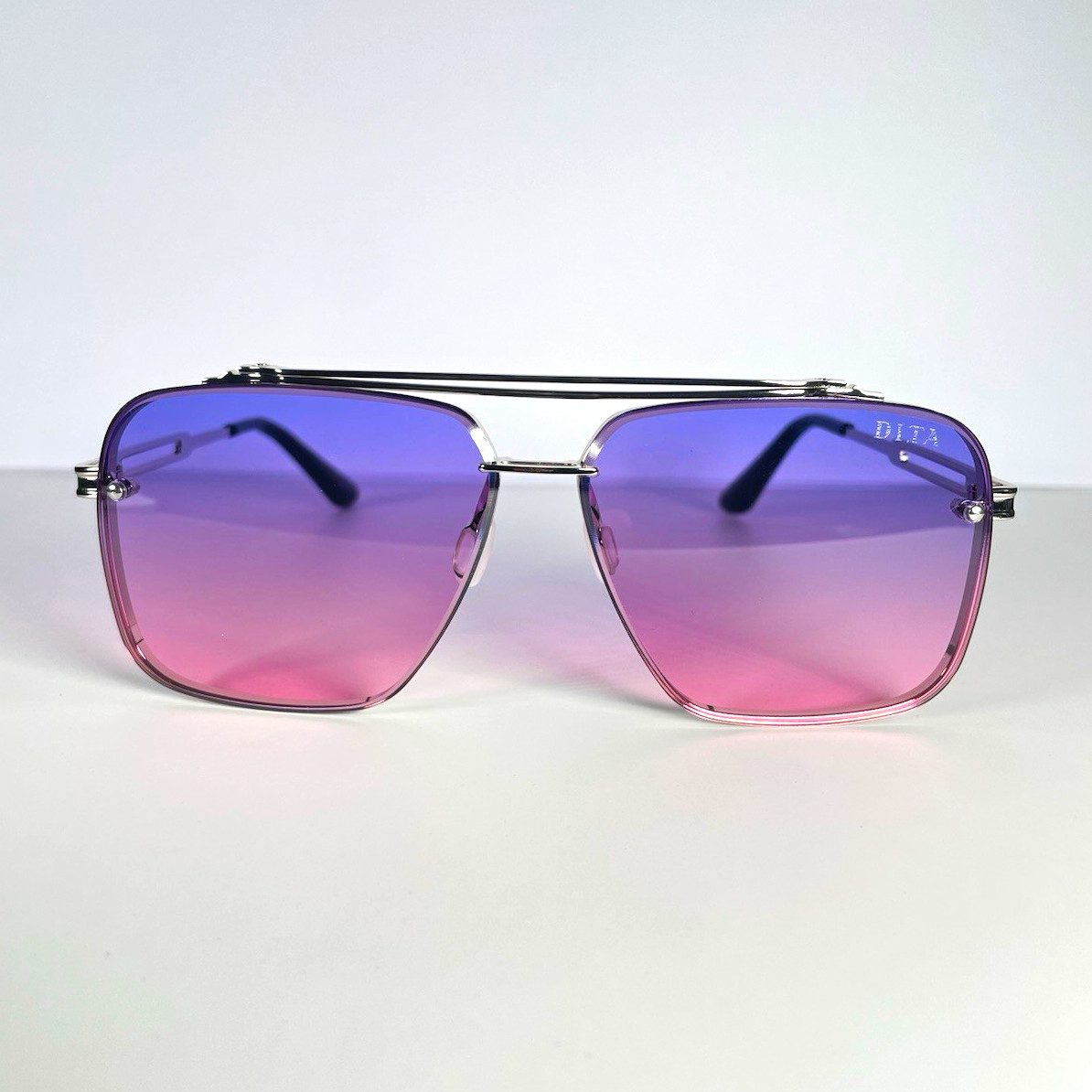 DITA Women’s Silver Metal Aviator Sunglasses Purple Gradient Tinted Lenses