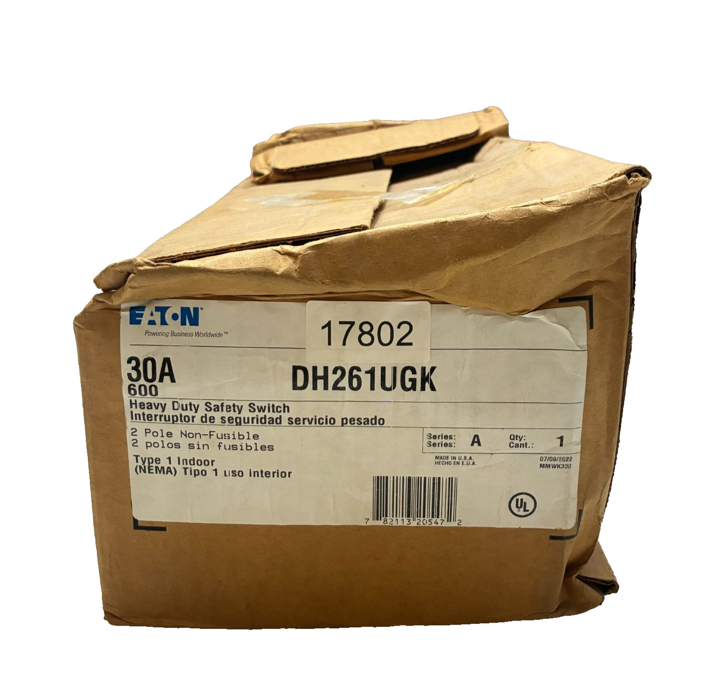 EATON DH261UGK Non-Fusible Heavy Duty Safety Switch Type 1 2P 30A 600V