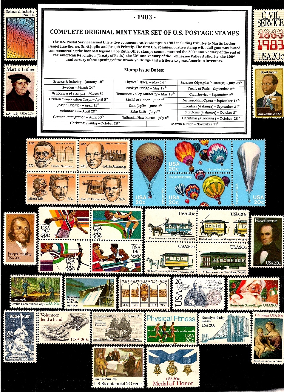1983 COMPLETE COMMEMORATIVE YEAR SET OF MINT -MNH- VINTAGE U.S. POSTAGE STAMPS