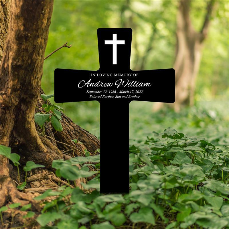 Personalized Memorial Acrylic Plaque Stake, Grave Marker Cross, Memorial Gift