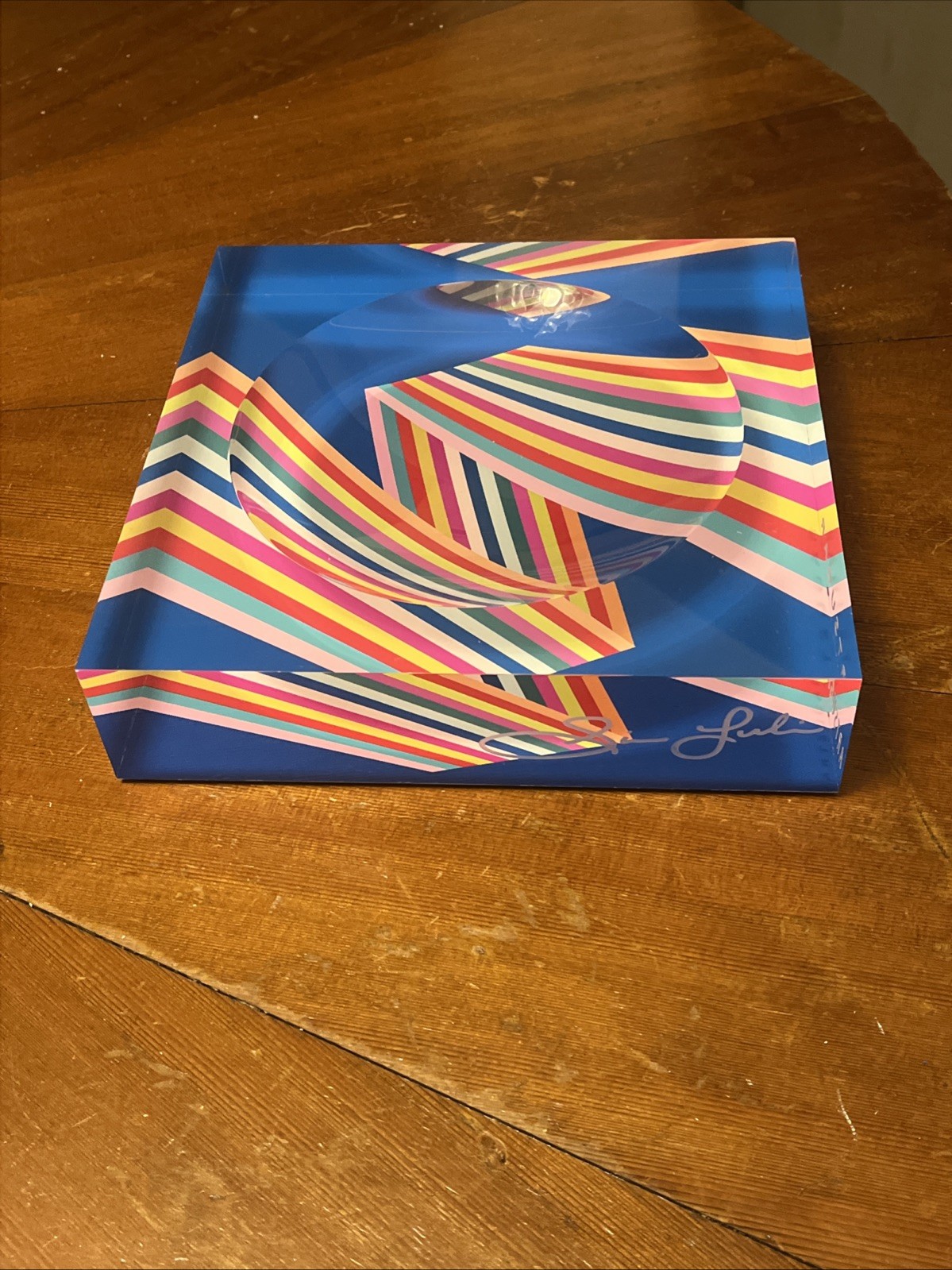 ARTSUGAR Acrylic Block Candy Dish Op Art Signed Chevron Catch All Gina Julian