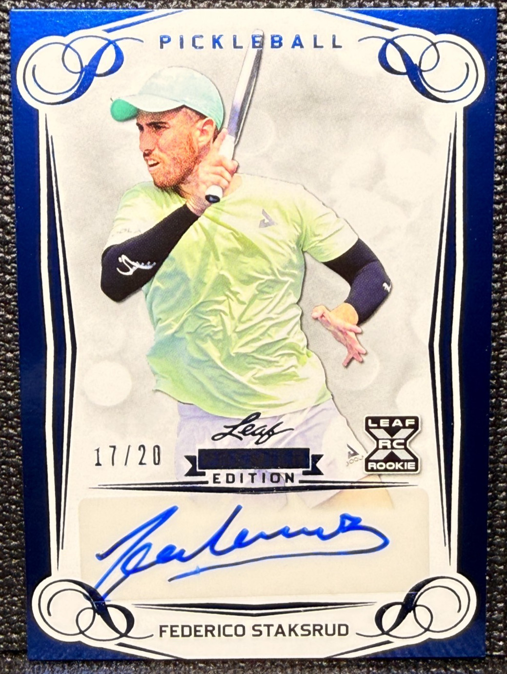 Federico Staksrud 2023 Leaf Premier Edition Blue Foil Auto RC /20 Pickleball
