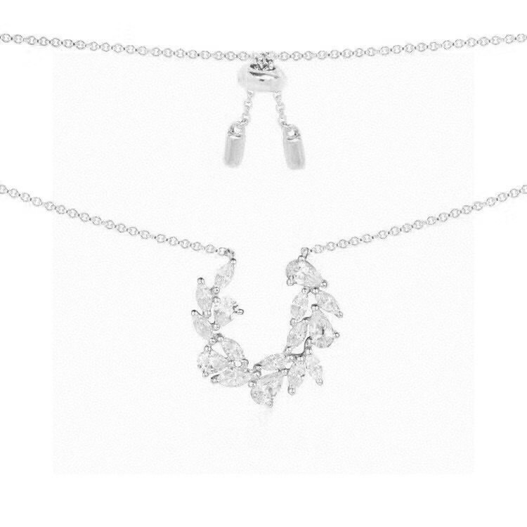 APM Monaco Wreath Pendant Necklace U‑Form Laurel Leaf Crystal Clavicle Chain