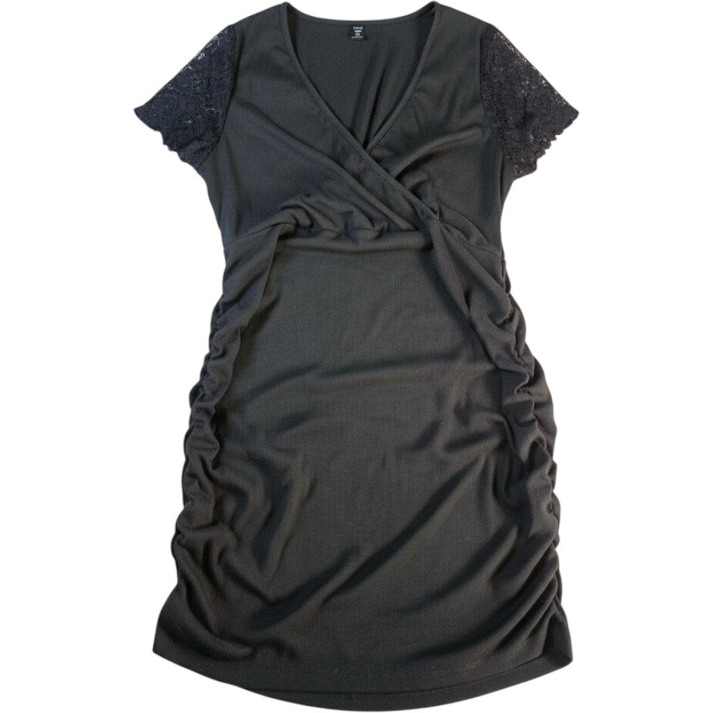 Shein Curve Womens 3XL Black Lace Sleeve Ruched Ribbed Surplice V-Neck Dress Shein Curve Womens 3XL Black Lace Sleeve Ruched Ribbed Surplice V-Neck Dress