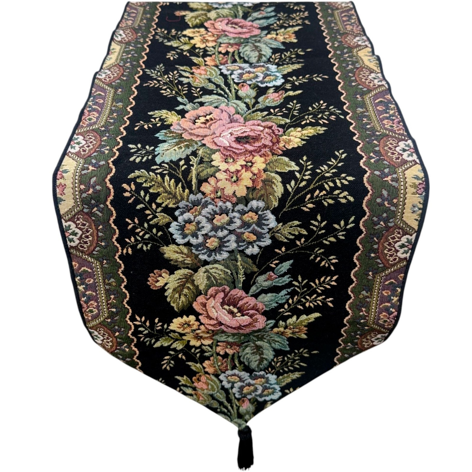 Tapestry Table Runner Black Victorian Floral 70\