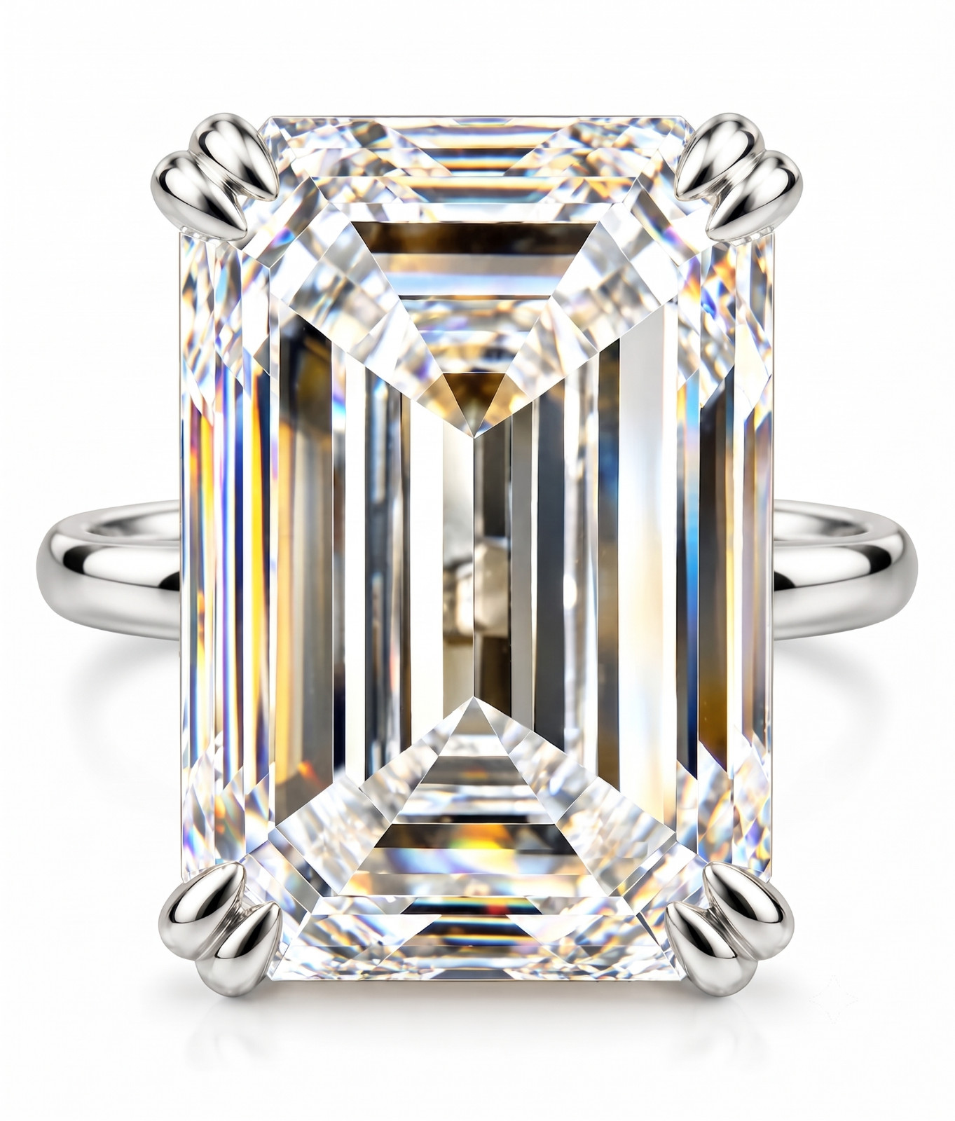 RARE 11.80 Ct Certified Emerald Cut White Diamond Solitaire Ring- FREE Studs