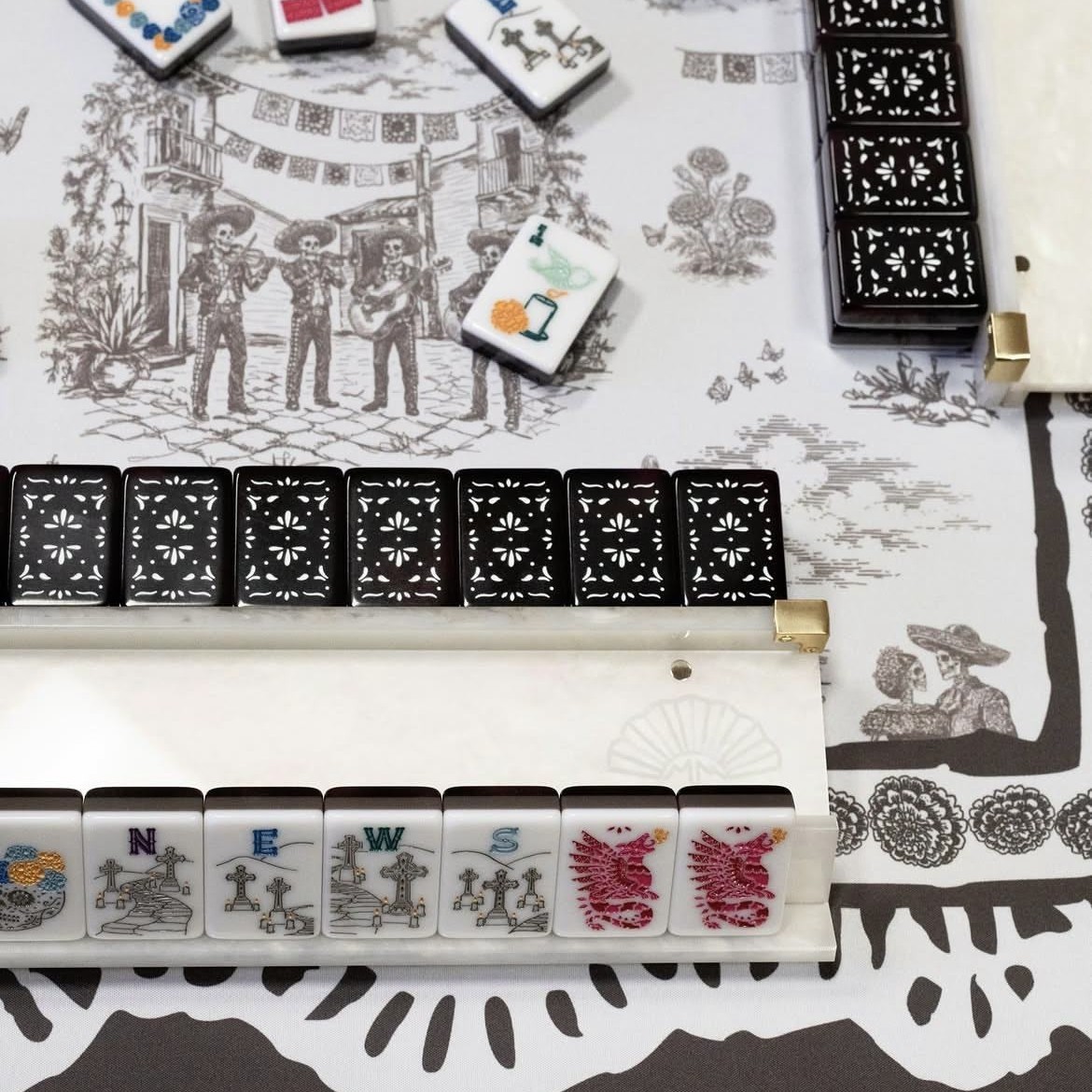 Black Day of the Dead Acrylic American Mahjong Luxury Hand Play Game Tiles