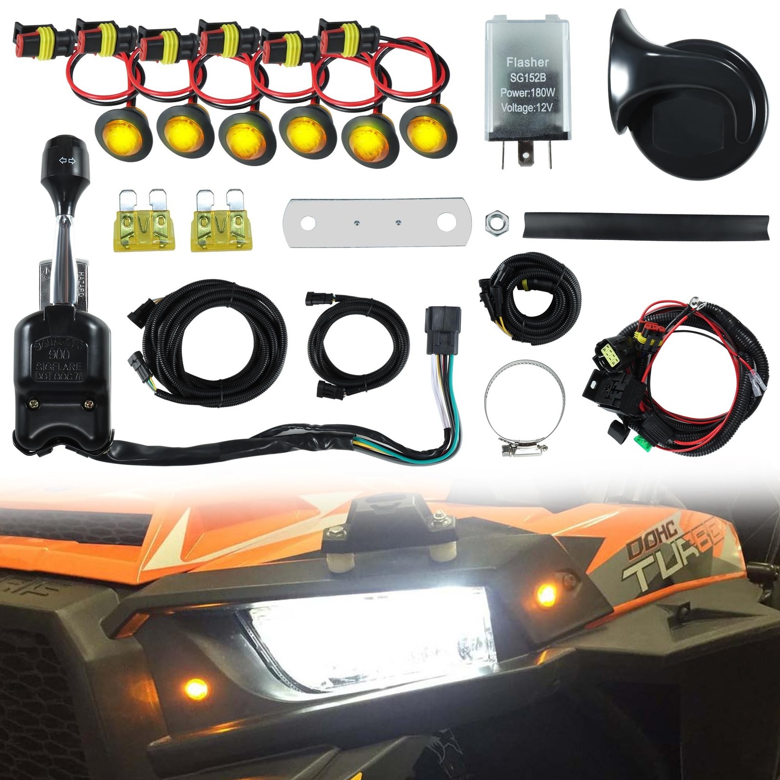 UTV Turn Signal Kit Plug and Play Street Legal Kit with Column Horn | ATV UTV...