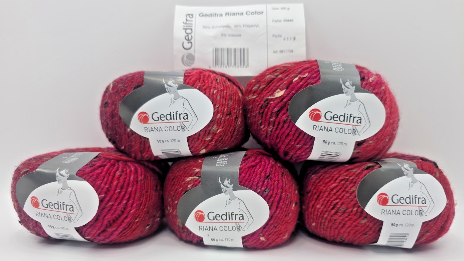 5 Gedifra Riana Color Skeins ~50% Schurwolle, 45% Polyacryl, 5% Viskose Yarn RED