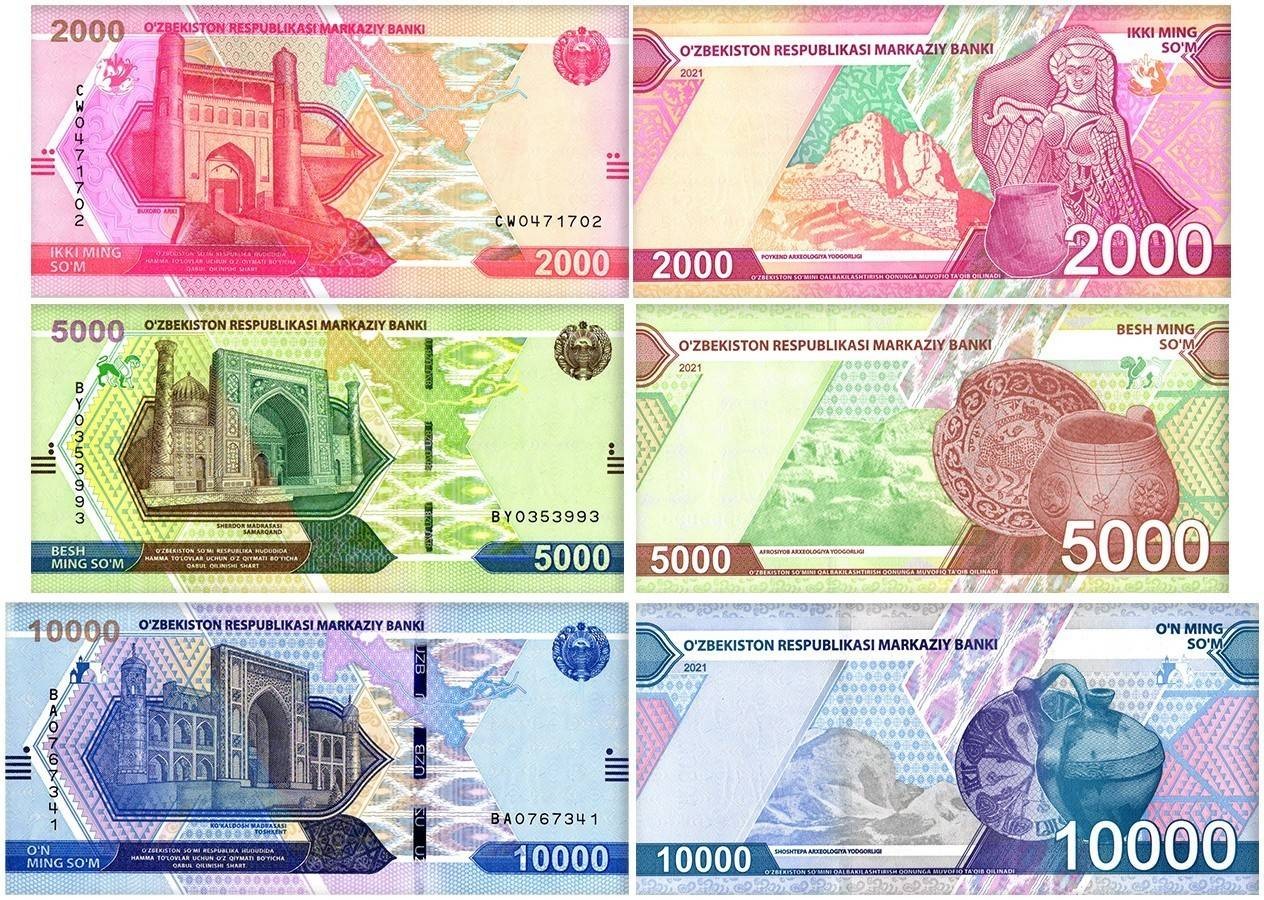 Uzbekistan 2000-10000 Som 3 Pieces Set, 2021, P-87-89, UNC