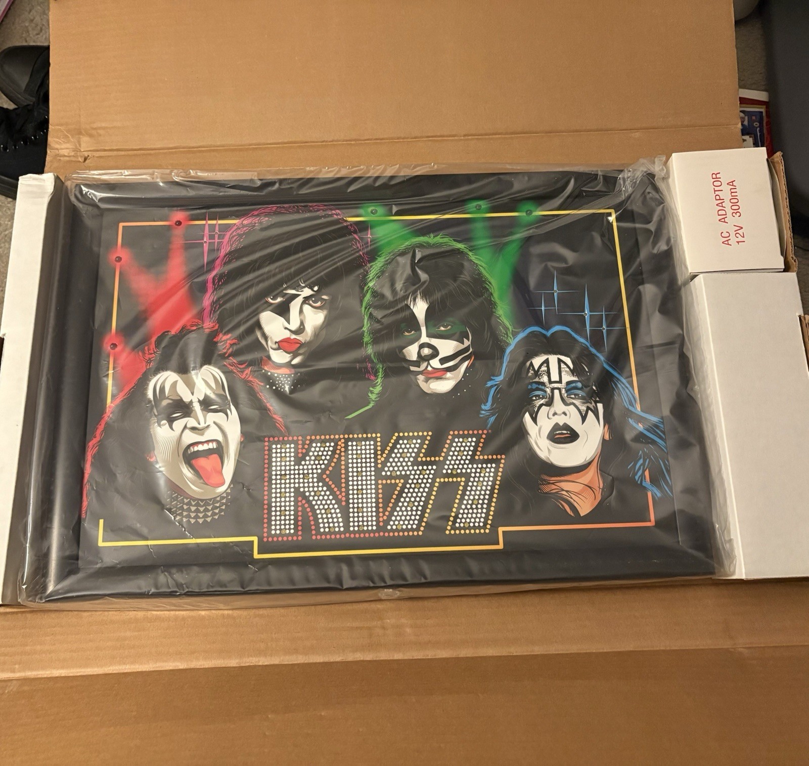KISS light up Rock & Pop Band Poster Wall Art, AC Adapter Noted 12V 300mA NEW