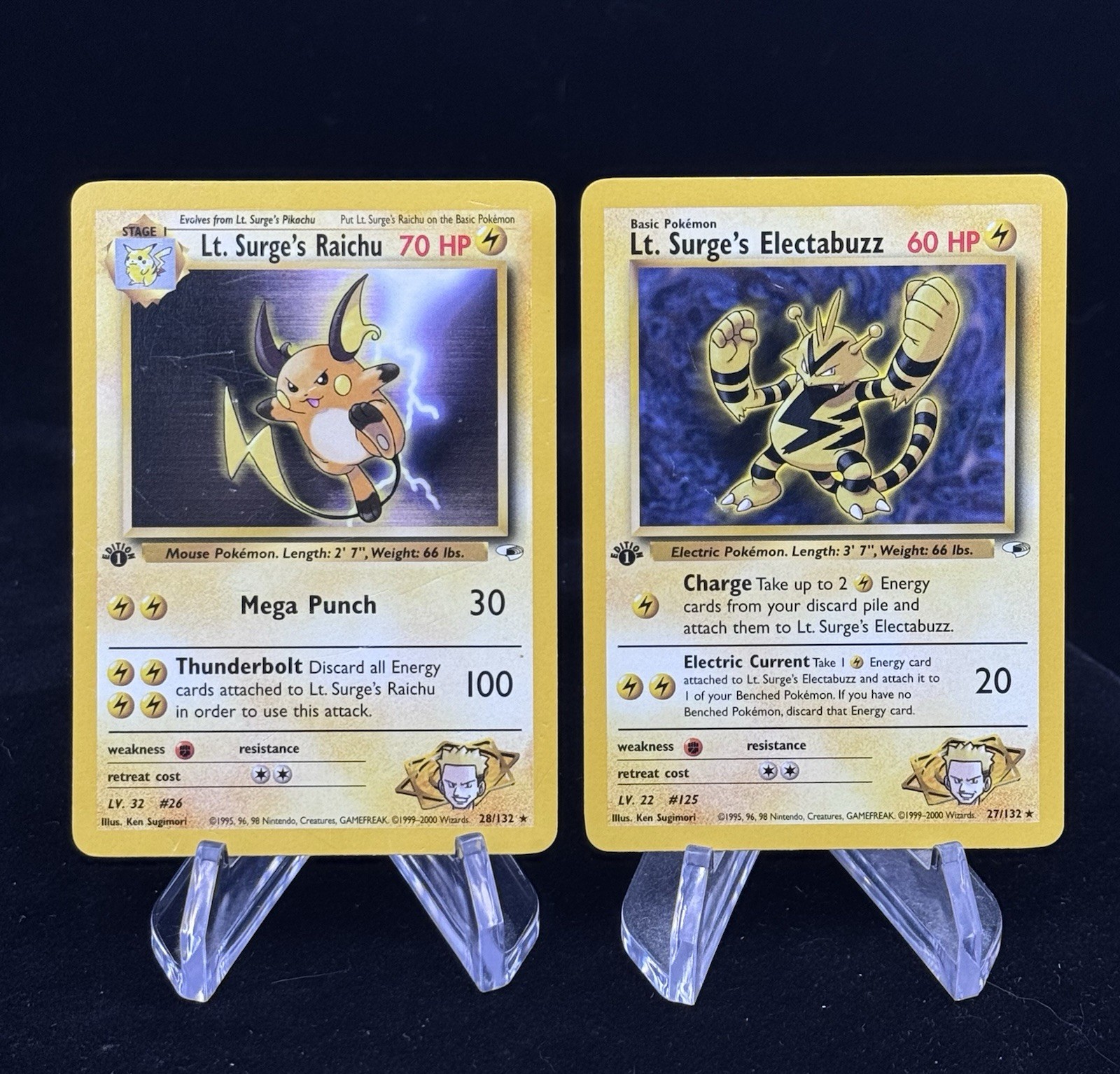 Lt. Surge’s Raichu & Electabuzz 27 28 1st Edition Gym Heroes 2000 Pokemon MP ⚡️ Lt. Surge’s Raichu & Electabuzz 27 28 1st Edition Gym Heroes 2000 Pokemon MP ⚡️