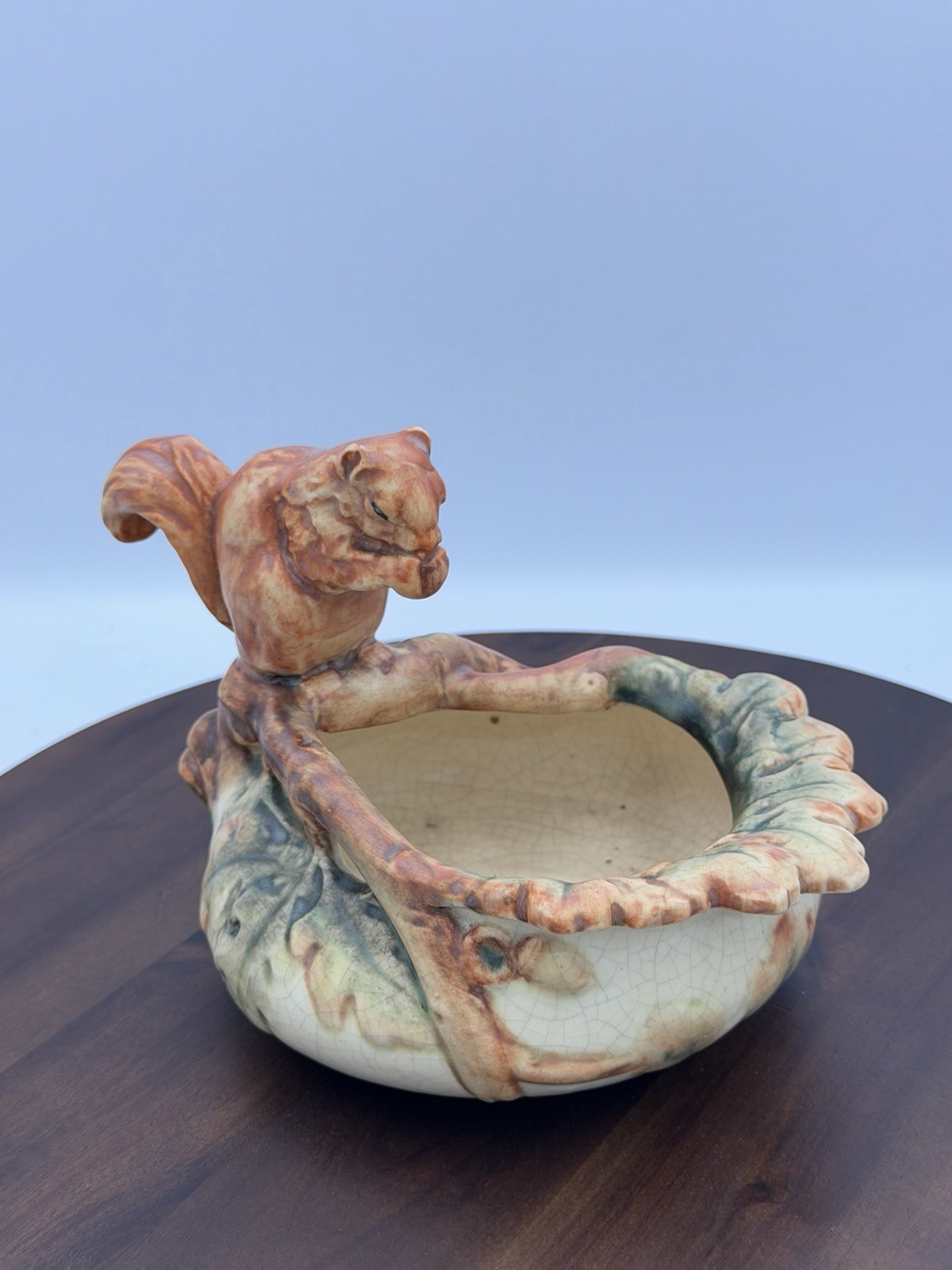 Weller Art Pottery Woodcraft 1930’s Squirrel Bowl Planter Nut Bowl in Creams