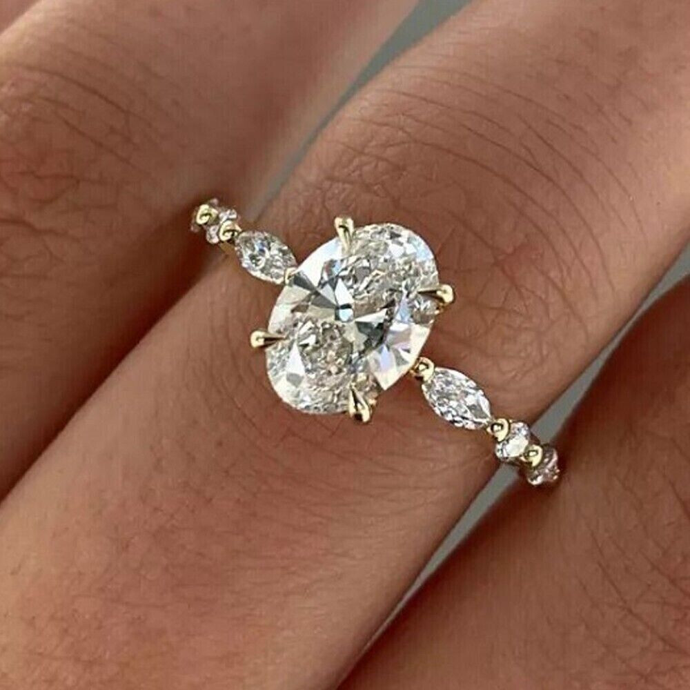 2.20 CTW Oval Cut Moissanite Wedding Engagement Ring 14k Yellow Gold Plated