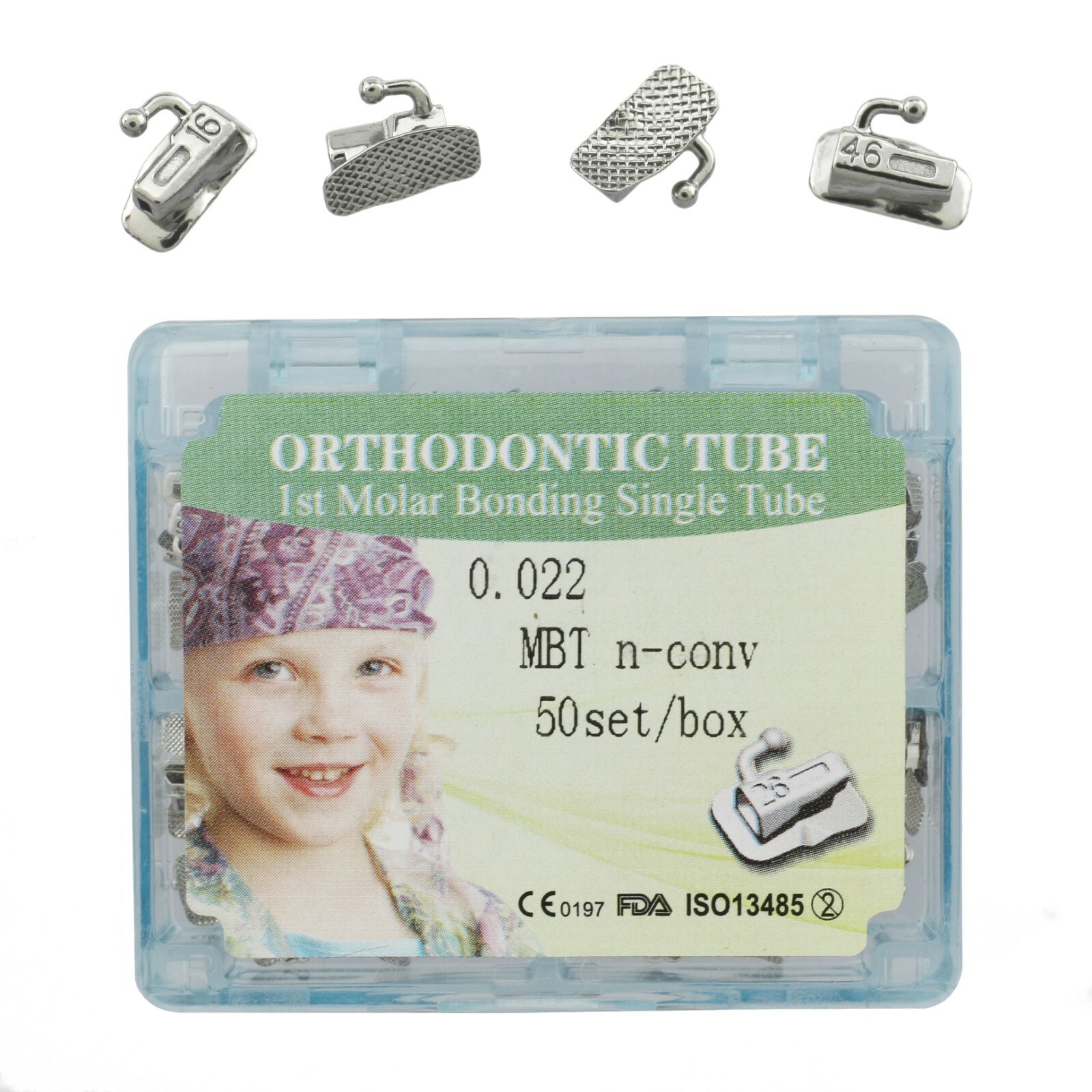 50 Set tubos de ortodoncia Roth MBT 022 1st 2nd Molar Bondable Tubes Mesh Base