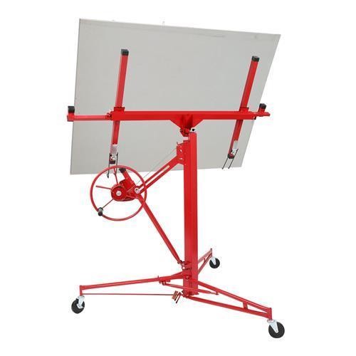 11 FT Drywall Rolling Lifter Panel Hoist Jack Lifter w/Lockable Wheels Steel Red