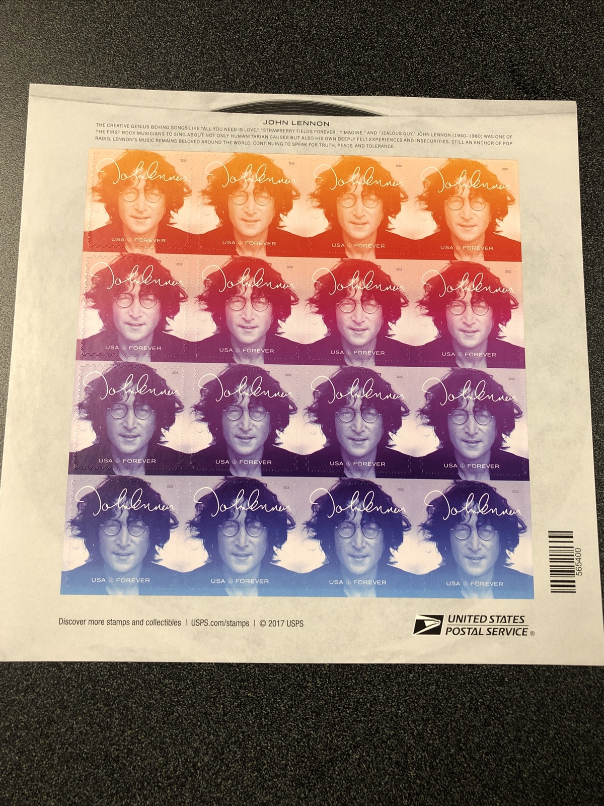 US 5312-15 FOREVER STAMP JOHN LENNON MINT SHEET/16 NH OG US 5312-15 FOREVER STAMP JOHN LENNON MINT SHEET/16 NH OG