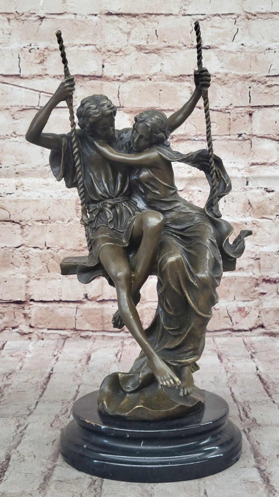 Art Deco Sculpture Couple Woman and Man In Love Swing Bronze Statue Decorative