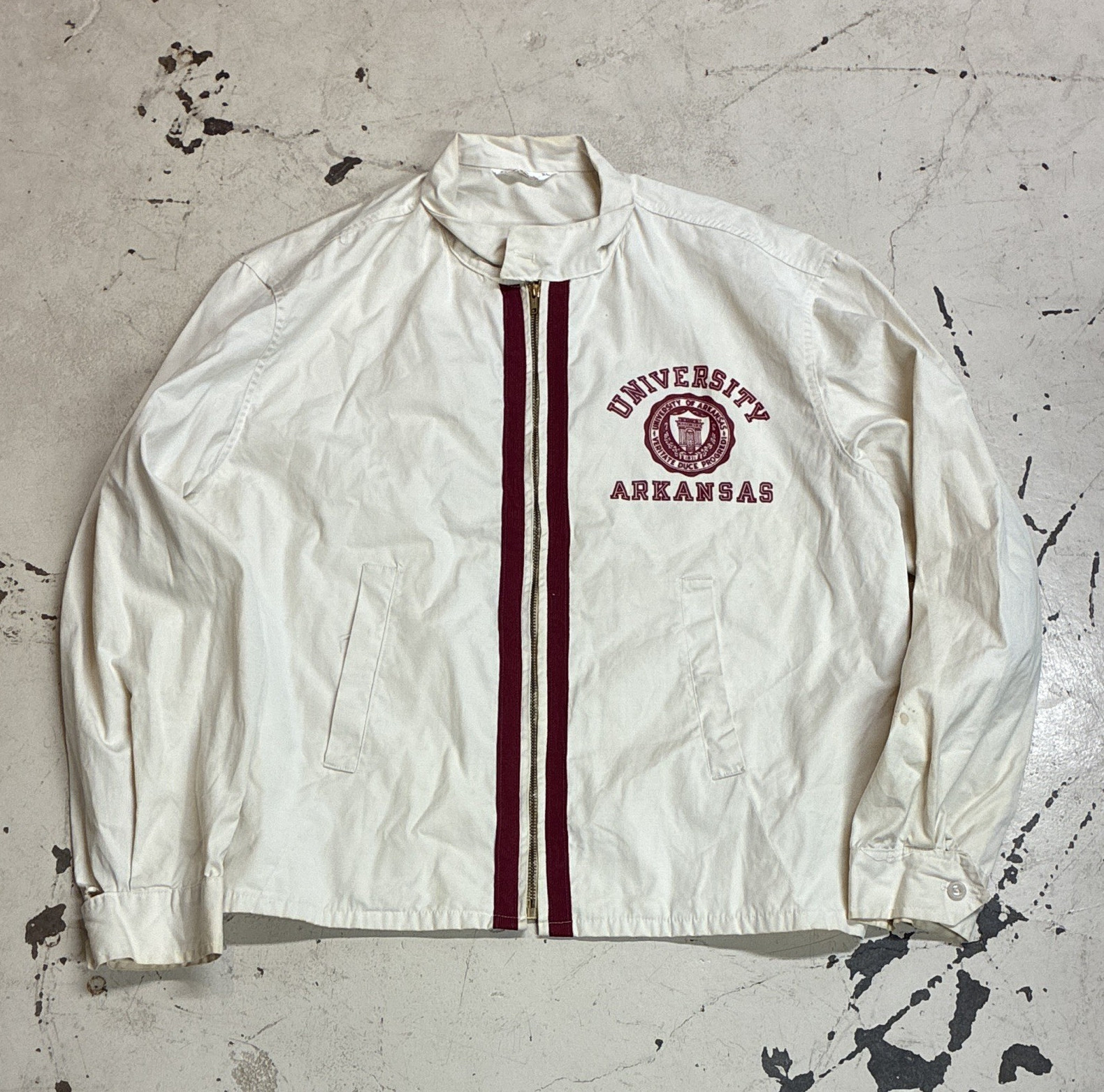 Rare Pristine 70s Champion Arkansas Razorbacks Jacket XL White/Red Full Zip