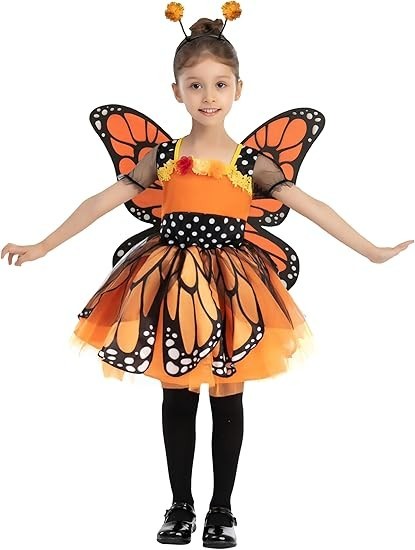 Child Girls Butterfly Costume,Toddlers Butterfly Outfit w/Wings Headband for Kid