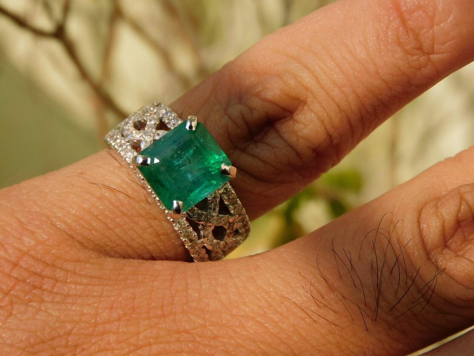 2.90 Ct Natural Emerald Diamond Engagement Wedding Ring 14K White Gold Size 6
