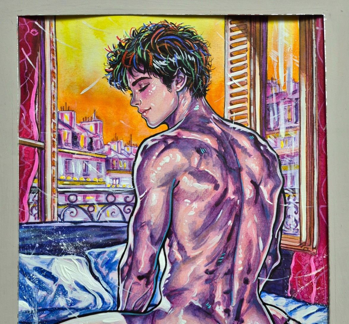 Original Figurative Male Art A4 Hand Painted Artwork Man Painting LGBT Fantasy