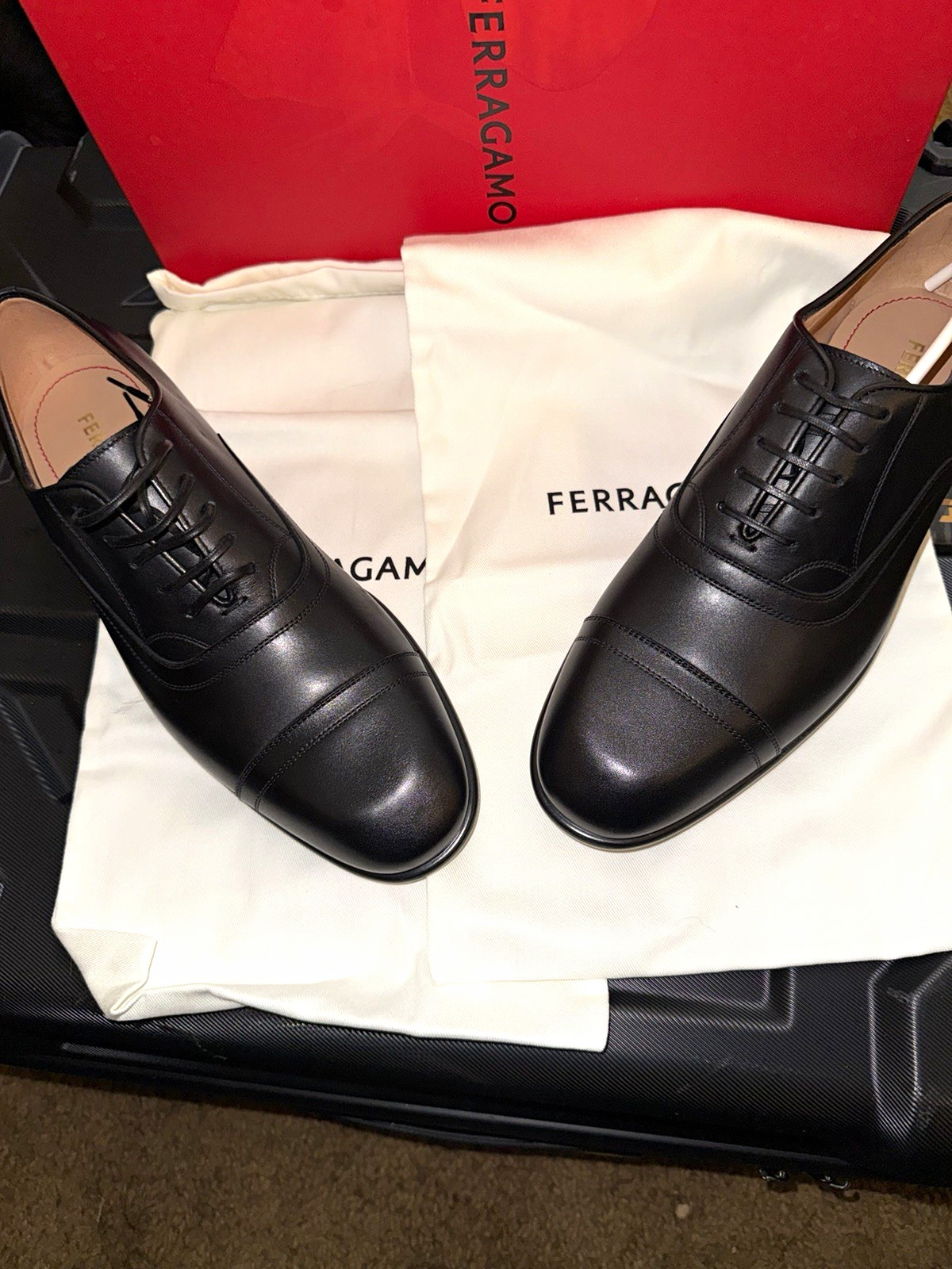 Salvatore Ferragamo Cortez Men\'s Black Leather Cap Toe Oxford 7.5 E 0775110