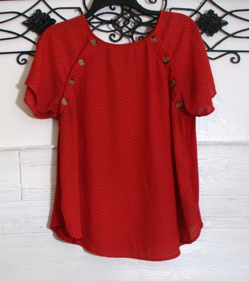 Ophelia Roe Women\'s Top Size L Short Sleeve Red Polka Dot Round Neck Ophelia Roe Women\'s Top Size L Short Sleeve Red Polka Dot Round Neck