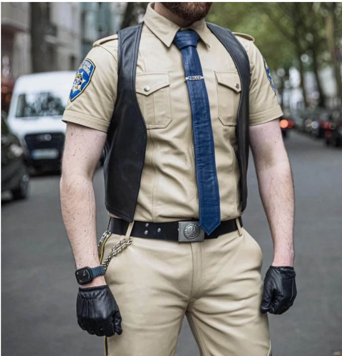 Men's Real leather California Highway Style Complete CHP Uniform & Tie