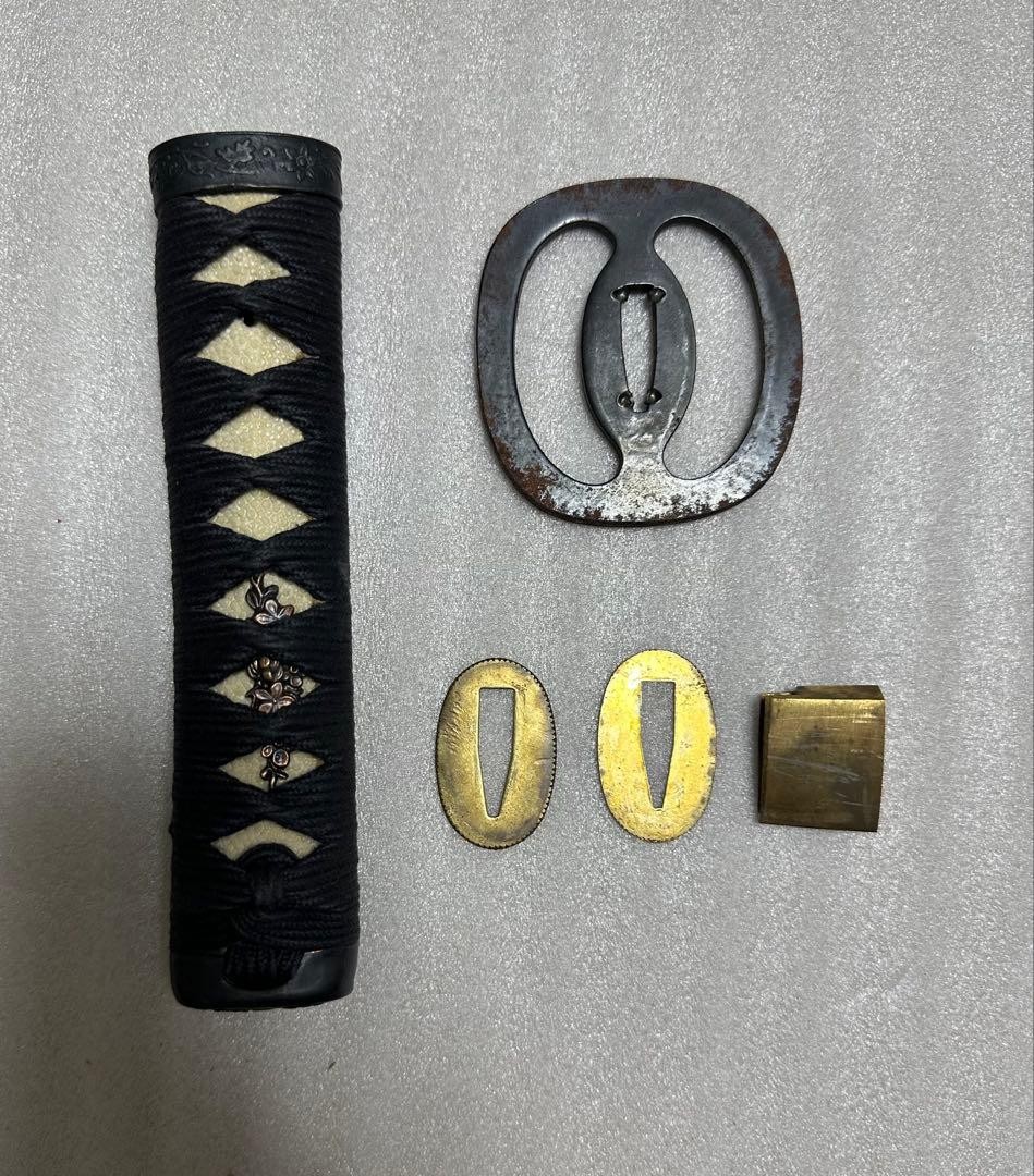 Japanese Wakizashi Iaito Fittings 5 Piece Set Tsuba Tsuka Seppa Habaki