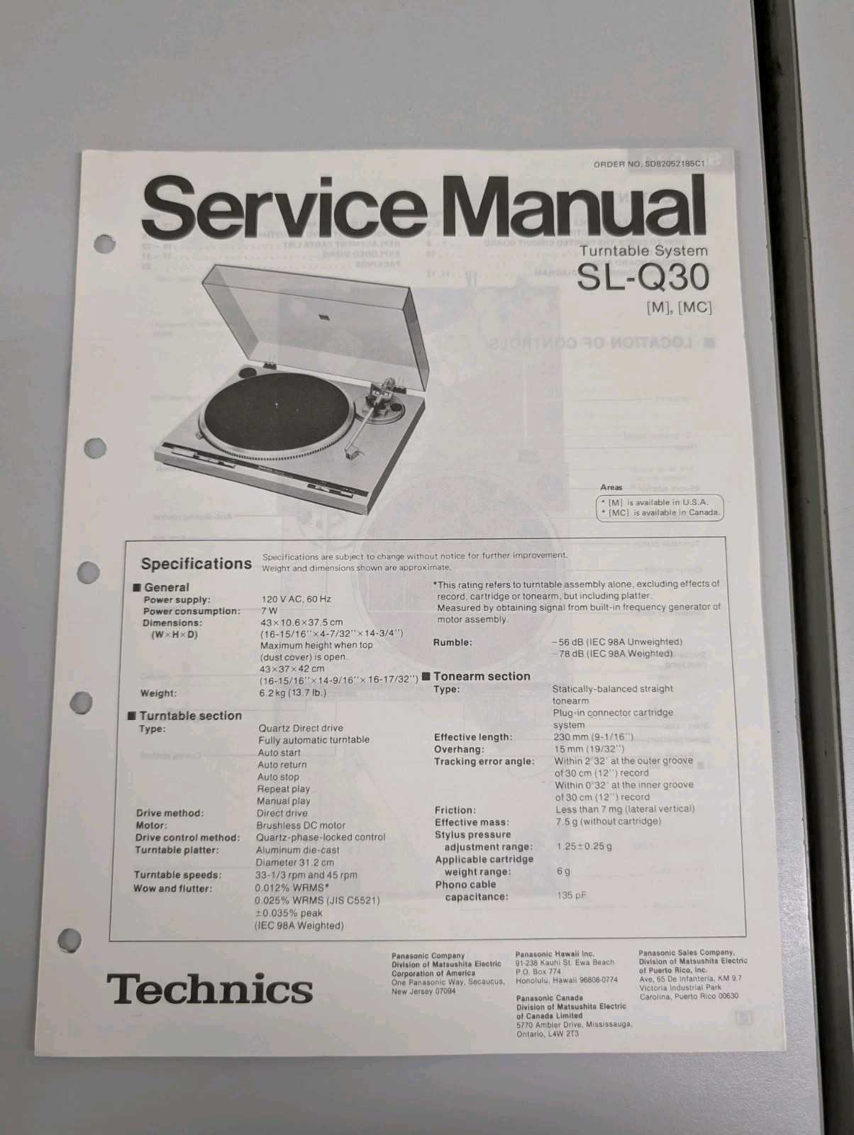 Technics SL-q30 Turntable System Service Manual D-5567