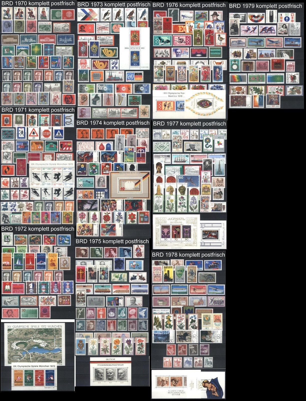 West-Germany / FRG / BRD Complete  Yearsets 1970-1979 MNH Stamps, Mi. 612-1032