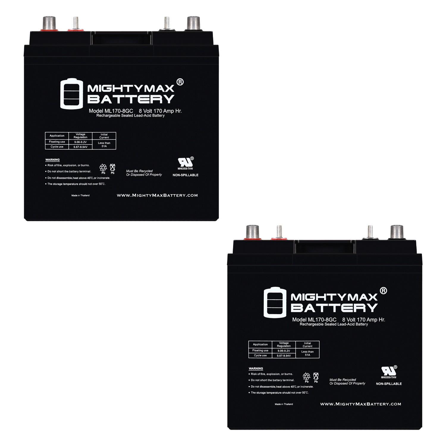 Mighty Max 8V, 170Ah, AGM, Battery Replaces Deep Cycle Golf Cart US8VGC - 2 Pack