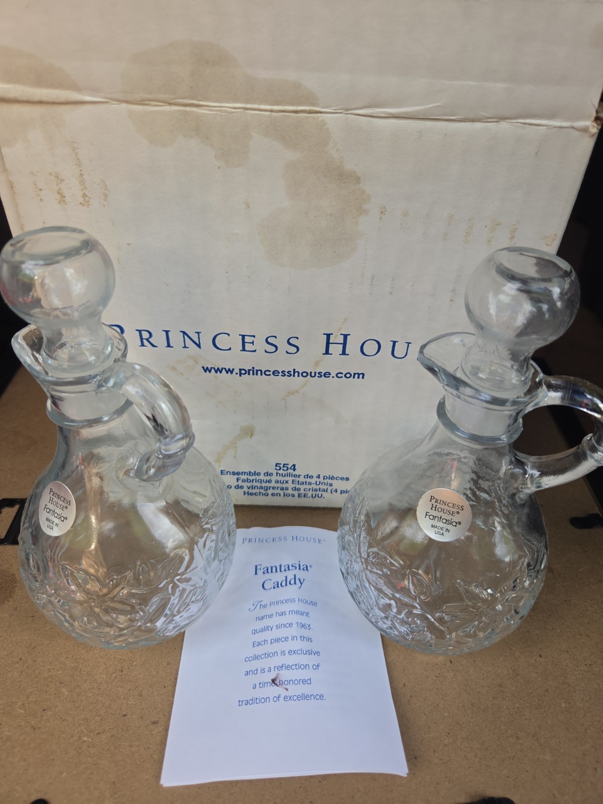 554 Princess House Fantasia Cruet Set Oil & Vinegar Crystal #554 NIB New In Box 554 Princess House Fantasia Cruet Set Oil & Vinegar Crystal #554 NIB New In Box