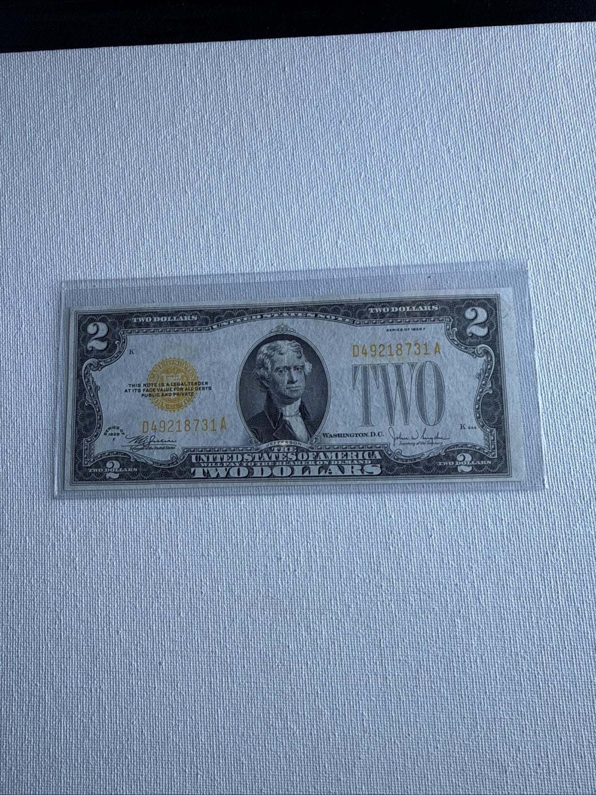 1928 F $2 Dollar Bill Yellow Seal Note 1928 F $2 Dollar Bill Yellow Seal Note