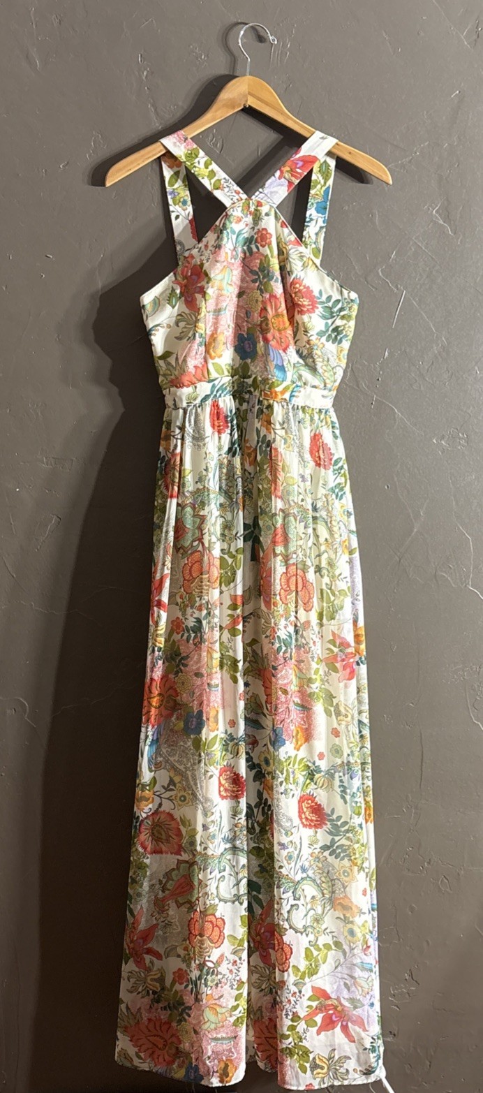 Lulus Lilja cream multicolor floral halter neck maxi dress M