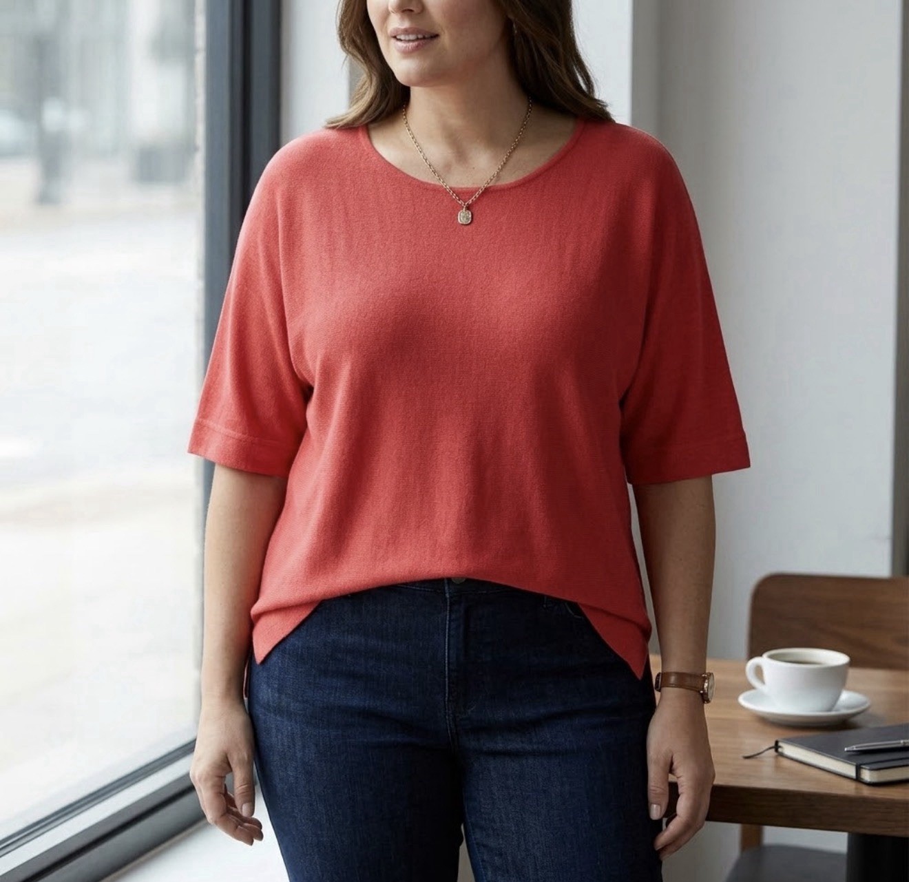 Chicos Women’s Size 3 (16-18) Poppy Red Knit Round Neck Top 74% Silk