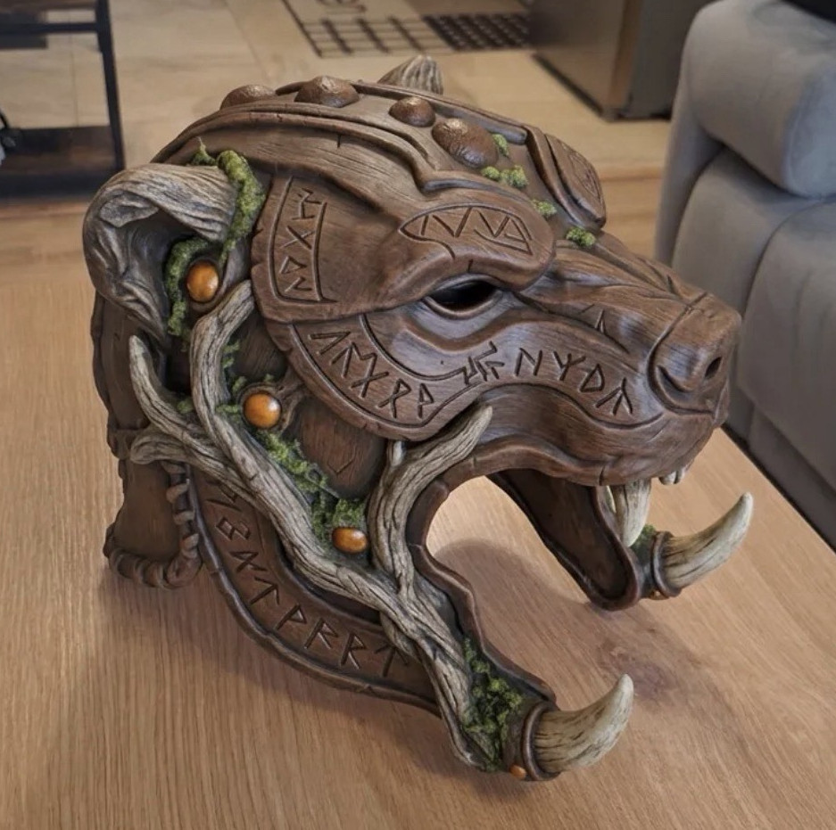 Viking Bear Helmet Runic Beast Mask Cosplay Armor 3D Printed Prop Display