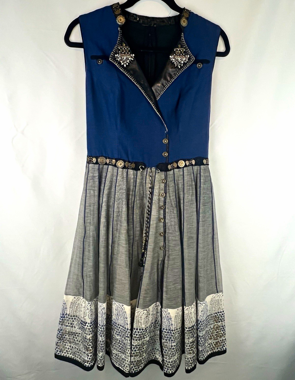 Indian 2 Piece Outfit Blue Gray Embellished Tunic Dress & Pants Ethnic Boho